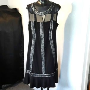 Black dress with sheer top and silver metallic inlay size 14 new